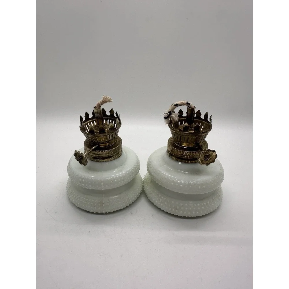 Vintage Hobnail Milk Glass Oil Lamps Pair Christmas Pinecone Decor Hong‎ Kong